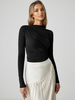 T-shirt basique pour femme à manches longues plissé à demi-col roulé Slim Fit Printemps Tops 2025