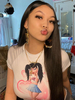 T-shirt blanc pour femme manches courtes Polyester Tie Dye passepoil extensible col bijou T-shirt décontracté