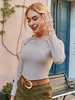 T-shirt Blouse Court Femme Moulant à Col Rond avec Manches Longues Unicolore Blouse Femme