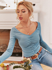 T-shirt Blouse Court Femme Moulant à Col V avec Manches Longues Unicolore Blouse Femme