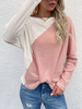 T-shirt Blouse en Côtelé Femme Court é à Col V avec Manches Longues Bicolores