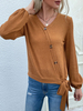 T-shirt Blouse Femme à Col V avec Manches Longues Amples à Lacets Unicolore