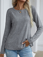 T-shirt Blouse Femme Décontracté à Col Rond avec Manches Longues Unicolore T-shirt Blouse Femme