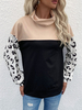 T-shirt Blouse Femme Imprimé à Col Montant avec Manches Longues T-shirt Femme