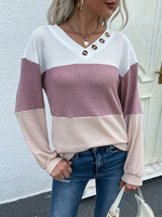 T-shirt Blouse Femme Imprimé à Col V avec Manches Longues Blouse Femme