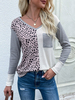 T-shirt Blouse Femme Imprimé à Col V avec Manches Longues Blouse Femme