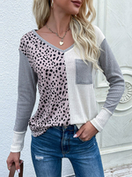 T-shirt Blouse Femme Imprimé à Col V avec Manches Longues Blouse Femme