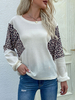 T-shirt Blouse Femme Imprimé Léopard à Col Rond avec Manches Longues Bicolores