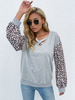 T-shirt Blouse Femme Imprimé Léopard Femme à Col V avec Manches Longues Décontracté
