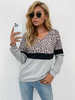 T-shirt Blouse Femme Imprimé Léopard Femme à Col V avec Manches Longues Décontracté