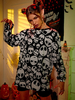 T-shirt Blouse Halloween Imprimé Femme à Col Rond avec Manches Longues Bicolores