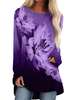 T-shirt Blouse Imprimé Mi-long Décontracté avec Manches Longues à Col Rond Bicolores T-shirt Femme