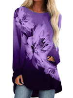 T-shirt Blouse Imprimé Mi-long Décontracté avec Manches Longues à Col Rond Bicolores T-shirt Femme