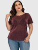 T-shirt Chemises Grandes Tailles Courts en Paillettes Transparents Sexy Femme à Col Rond avec Manches Courtes Unicolore Vêtement Femme Grande Taille