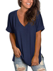 T-shirt Chemisier Femme Décontracté à Col V avec Manches Courtes Unicolore Tee Shirt Eté