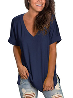 T-shirt Chemisier Femme Décontracté à Col V avec Manches Courtes Unicolore Tee Shirt Eté