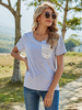 T-Shirt Col Bijou Manches Courtes T-Shirt Gris Clair Dentelle Polyester Pour Femme
