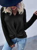 T-shirt Court Femme à Col V avec Manches Longues Unicolore Blouse Femme