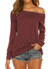 T-shirt Court Femme avec Manches Longues avec Epaule Dénudée Unicolore Blouse Sexy