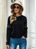 T-shirt Court Femme en Dentelle Creusante à Col Rond avec Manches Longues Unicolore Blouse Femme