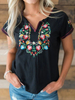 T-shirt Court Femme Imprimés Fleuries Décontracté à Col V avec Manches Courtes Décontracté Unicolore
