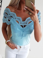 T-shirt décontracté à manches courtes en dentelle pour femmes