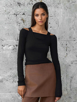 T-shirt décontracté à manches longues pour femme haut court printemps 2026