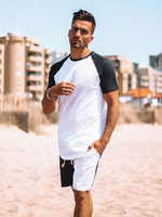 T-shirt de sport 2 pièces bloc de couleurs col rond blanc