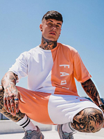 T-shirt de sport pour hommes 2 pièces bloc de couleurs manches courtes col rond orange