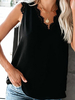 T-shirt Eté Femme Courte Décontracté en Dentelle avec Bretelles à Col V Bas Evasée Unicolore T-shirt Sexy