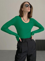 T-shirt Femme à Col Rond avec Manches Longues Unicolore