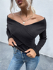 T-shirt Femme à Col V avec Manches Longues Unicolore Coupe Cintrée Sexy