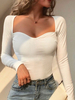 T-shirt Femme avec Manches Longues à Col Décolleté Coupe Cintrée Unicolore Haut Sexy