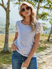 T-Shirt Femme Col Rond Manches Courtes T-Shirt Gris Clair Dentelle Polyester