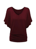 T-shirt Femme Court à Col V avec Manches Courtes Volantes en Plis Unicolore Tee Shirt Sexy Eté