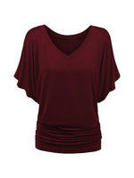 T-shirt Femme Court à Col V avec Manches Courtes Volantes en Plis Unicolore Tee Shirt Sexy Eté