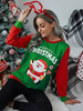 T-shirt Femme Courte à Col Rond Imprimé Les Motifs NOEL avec Manches Longues Bicolores T-shirt Femmes Courte