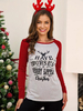 T-shirt Femme Courte à Col Rond Imprimé Les Motifs NOEL avec Manches Longues Bicolores T-shirt Femmes Courte