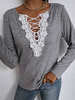 T-shirt Femme en Dentelle Court à Col V à Lacets Croisés avec Manches Longues Bicolores T-shirt Femme