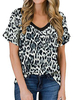T-Shirt Femme Gris Manches Courtes Col En V Imprimé Motif Polyester T-shirt Décontracté