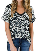 T-Shirt Femme Gris Manches Courtes Col En V Imprimé Motif Polyester T-shirt Décontracté