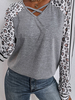 T-shirt Femme Imprimé Léopard à Col V Croisé avec Manches Longues Bicolores T-shirt Femme