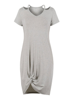 T-shirt Femme Robes Gris Clair Longueur Genou Manches Courtes Col V Unicolore Comfortable Robe D