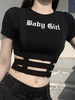 T-shirt Gothique Femme Noir Manches Courtes Coton Tops Rétro