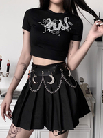 T-shirt Gothique Femme Top Coton Gothique Noir Manches Courtes Tops Rétro