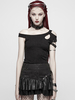 T-shirt Gothique Noir Découpé Costumes Retro Épaule Oeillets Pour Femme Déguisements Halloween