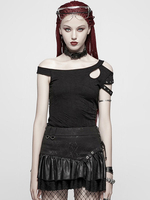 T-shirt Gothique Noir Découpé Costumes Retro Épaule Oeillets Pour Femme Déguisements Halloween