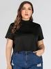 T-shirt Grande Taille Court Décontracté à Col Montant avec Manches Courtes