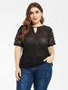 T-shirt Grande Taille en Dentelle Creusant Court à Col Rond avec Manches Courtes Transparentes Unicolore T-shirt Unicolore Eté Sexy