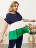 T-shirt Grande Taille Femme Court Décontracté Imprimés à Col Rond avec Manches Courtes Tricolores Sexy